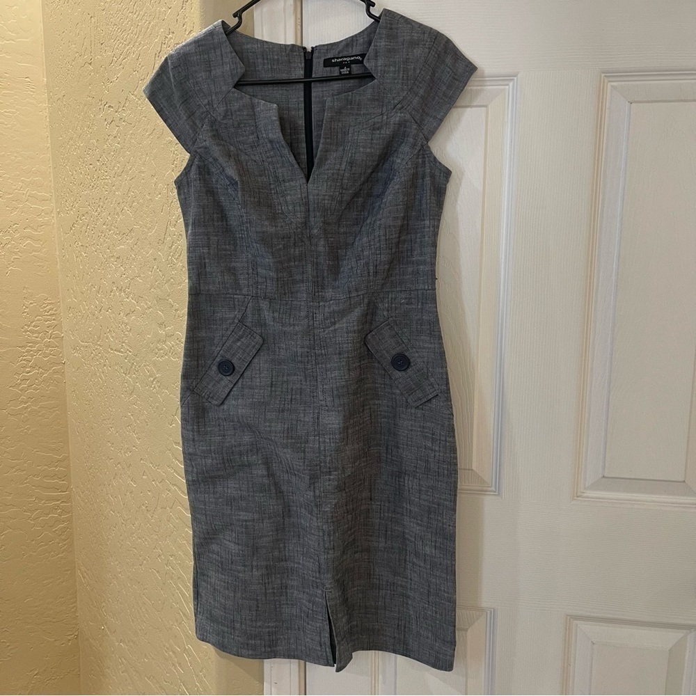 Sharagano Dress Womens Size 4 Sheath Pencil Short Sleeve Midi Back Zip